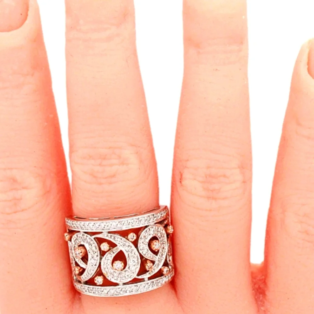 14K Sonia Bitton White & Rose Gold Diamond Swirl Wedding Ring  - Picture 5 of 5